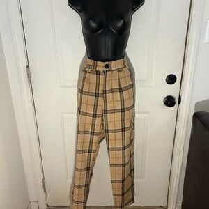 SHEIN Tan and Black Plaid Trousers